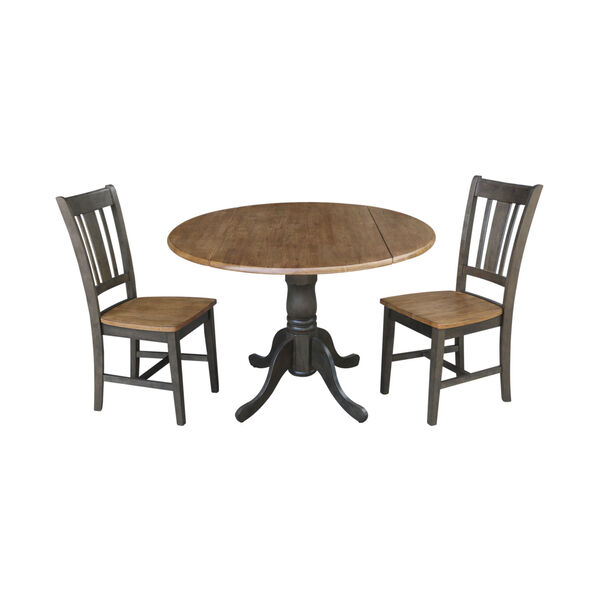 San Remo Hickory and Washed Coal 42-Inch Dual Drop leaf Table with Side Chairs, Three-Piece, image 1