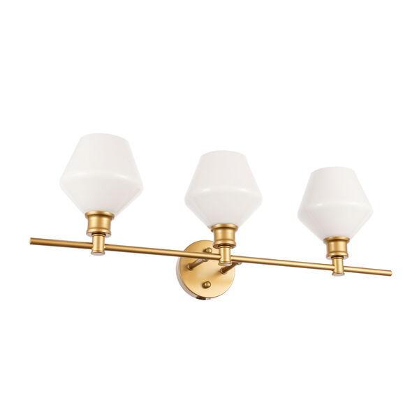 Gene Brass Three-Light Bath Vanity with Frosted White Glass, image 5