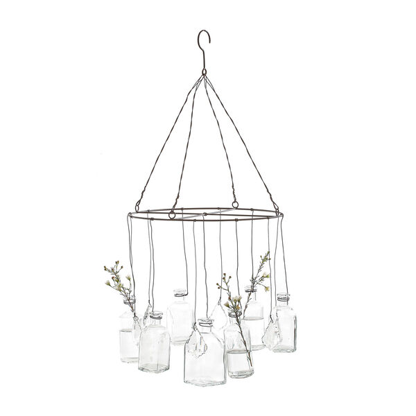 Wire Hanging Glass Vases with Crystals, image 1