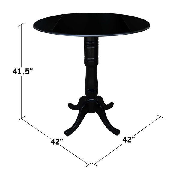 Black 42-Inch High Round Dual Drop Leaf Pedestal Dining Table, image 5