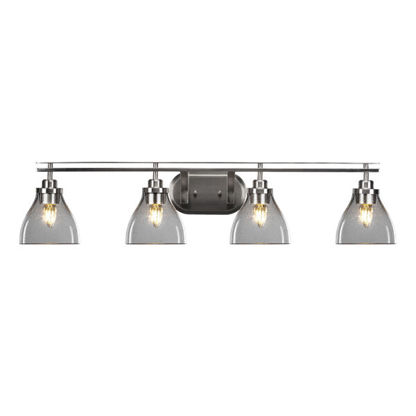 Odyssey Brushed Nickel Four-Light Bath Vanity with Six-Inch Clear Bubble Glass Shade, image 1