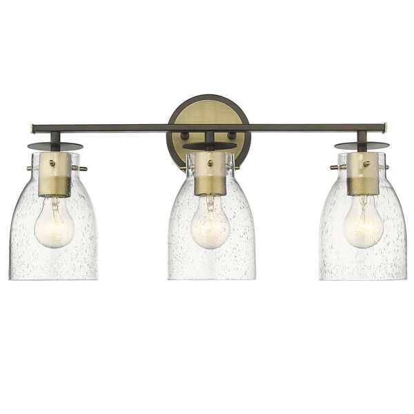Shelby Oil Rubbed Bronze and Antique Brass Three-Light Bath Vanity with Clear Seedy Glass, image 1