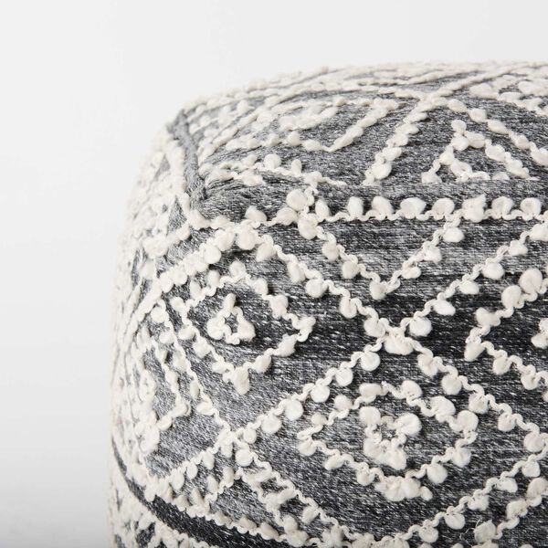 Farida Dark Gray Wool and Polyester Patterned Pouf, image 5