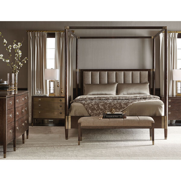 Clarendon Arabica and Burnished Brass White Oak Veneers, Fabric and Metal 66-Inch Bed, image 6