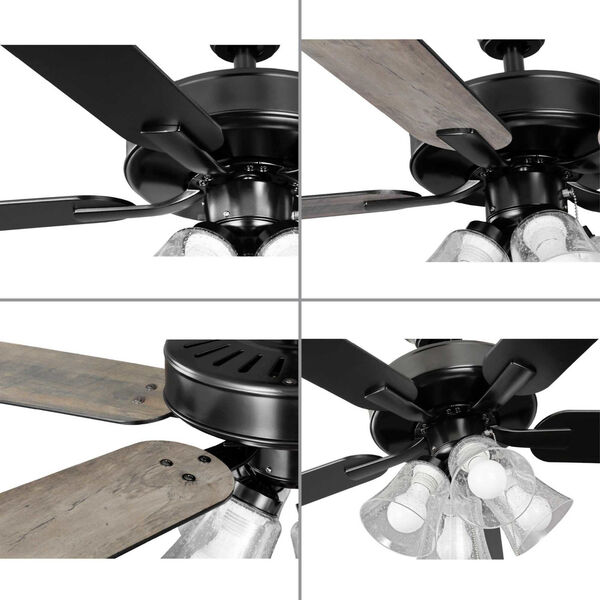 AirPro Builder Matte Black Four-Light LED 52-Inch  Ceiling Fan with Clear Seeded Glass Light Kit, image 2