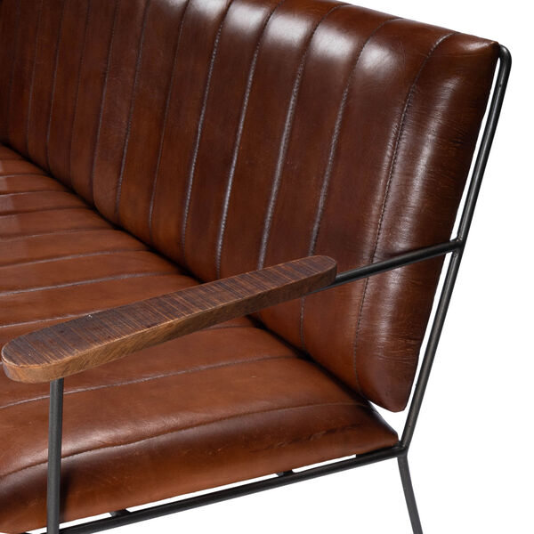 Phoenix Brown and Black Leather Padded Seat Bench, image 6