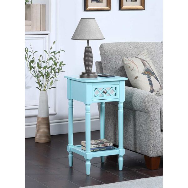 Khloe French Country Aqua Blue Deluxe One Drawer End Table with Shelf, image 2