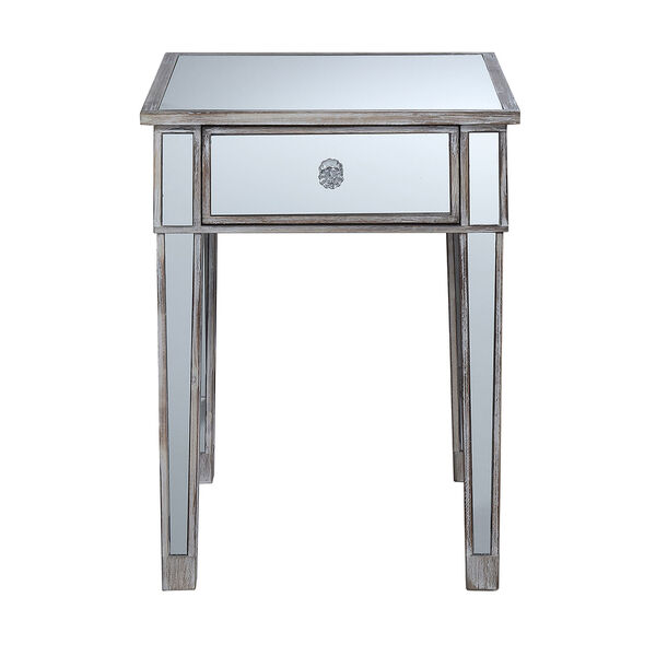 Gold Coast Mirrored End Table with Drawer in Weathered White, image 6