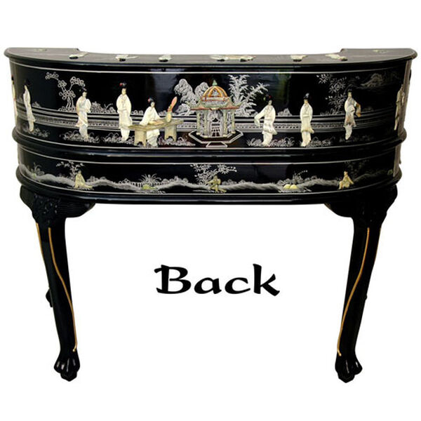 Black Lacquer Ladies Desk w/ Mother of Pearl, Width - 48 Inches, image 3