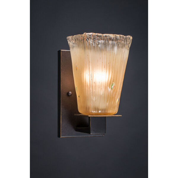Apollo Dark Granite 5-Inch One Light Wall Sconce with Square Amber Crystal Glass, image 1