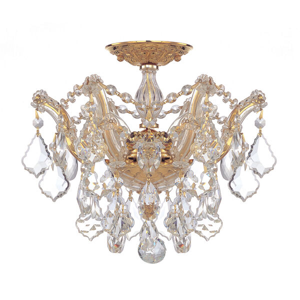 Maria Theresa Polished Gold Three-Light Semi Flush Mount with Hand Polished Crystals, image 1