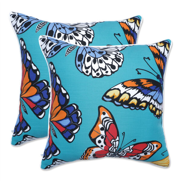 Butterfly Garden Turquoise 19-Inch Throw Pillow, Set of Two, image 1
