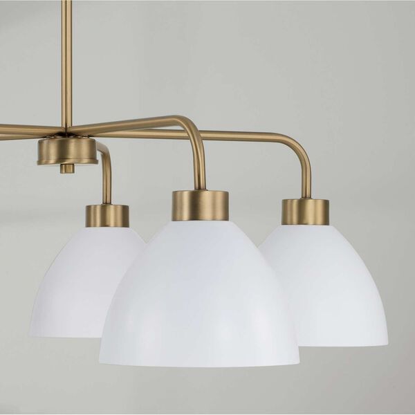 Ross Aged Brass and White Five-Light Chandelier, image 3