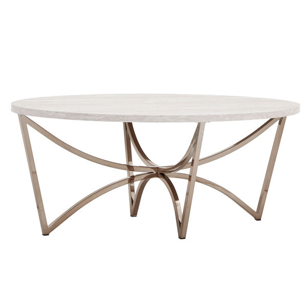 Astrid Champagne Gold and White Coffee Table with Faux Marble Top, image 1