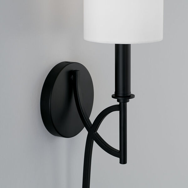 Sylvia Matte Black One-Light Wall Sconce with White Fabric Stay Straight Shade, image 4