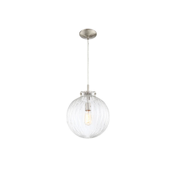 Whittier Brushed Nickel One-Light Mini Pendant with Ribbed Glass, image 4