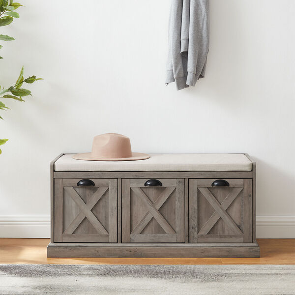 Willow Grey Wash and Oatmeal Linen Storage Bench with Three Drawers, image 4