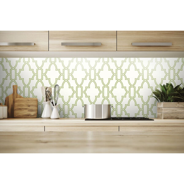 NextWall Green and White Tile Trellis Peel and Stick Wallpaper, image 5