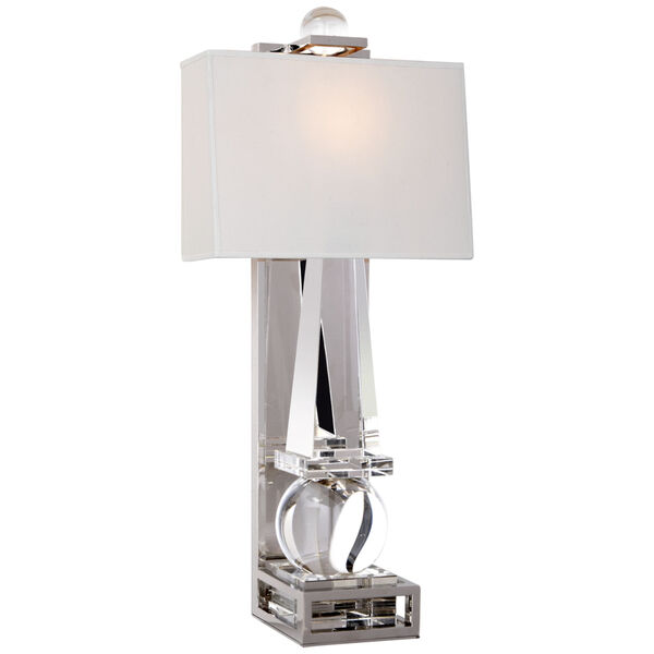 Paladin Tall Obelisk Sconce in Crystal and Polished Nickel with Natural Percale Shade by Chapman and Myers, image 1