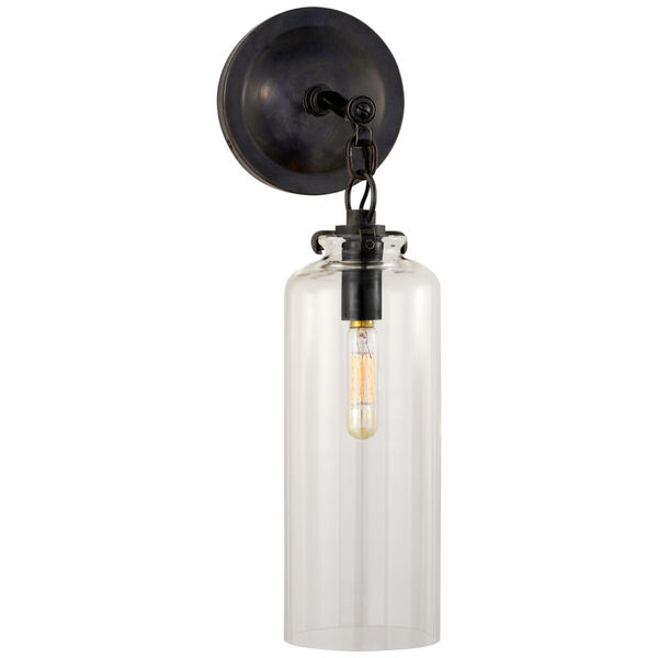 Katie Small Cylinder Sconce in Bronze with Clear Glass by Thomas O'Brien, image 1