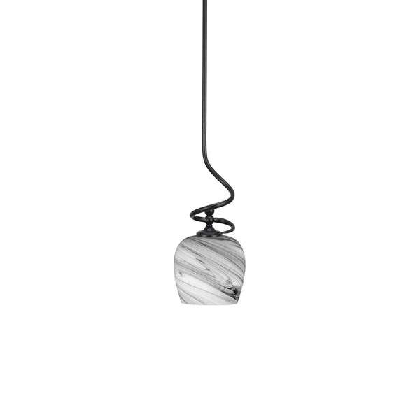 Capri Matte Black One-Light Mini Pendant with Onyx Swirl Glass, image 1