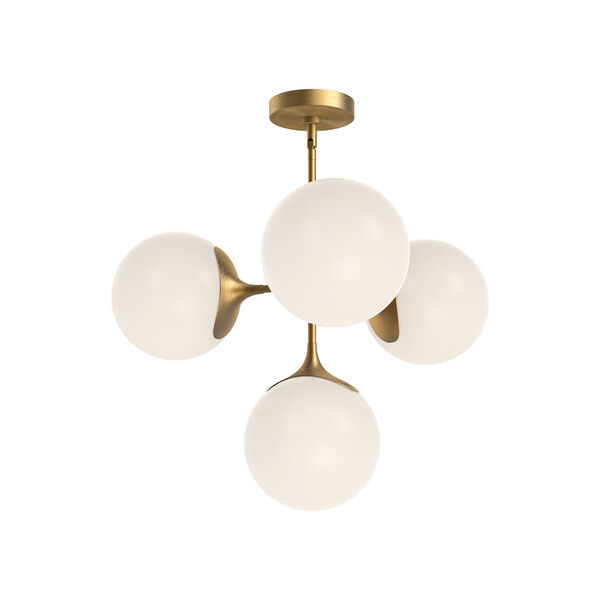 Nouveau Aged Gold Four-Light Chandelier with Opal Glass, image 3