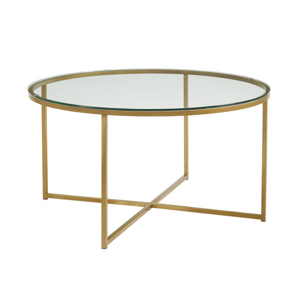 36-Inch Coffee Table with X-Base - Glass/Gold, image 4