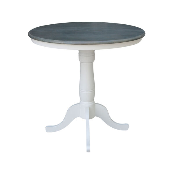 White and Heather Gray 36-Inch Width Round Top Counter Height Pedestal Table With 12-Inch Leaf, image 2