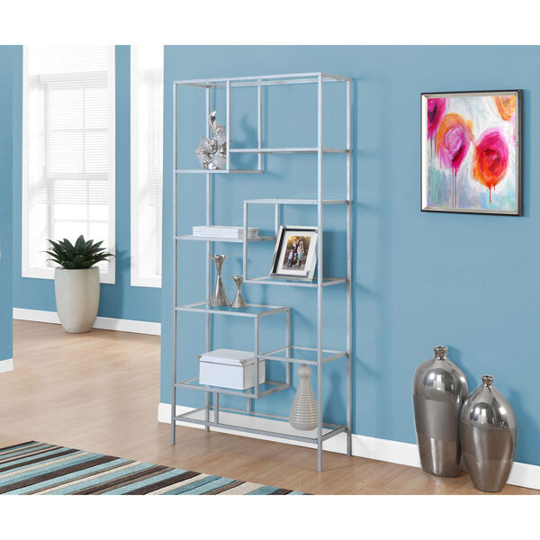 Bookcase - 72H / Silver Metal with Tempered Glass, image 1