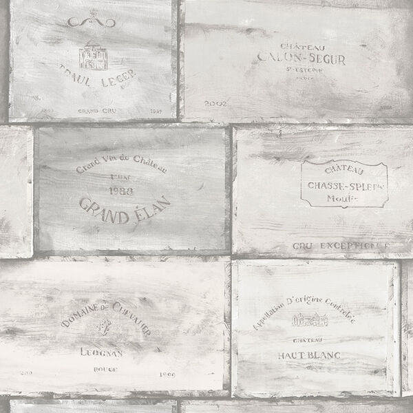 Grey and Ivory Wine Crates Wallpaper - SAMPLE SWATCH ONLY, image 1