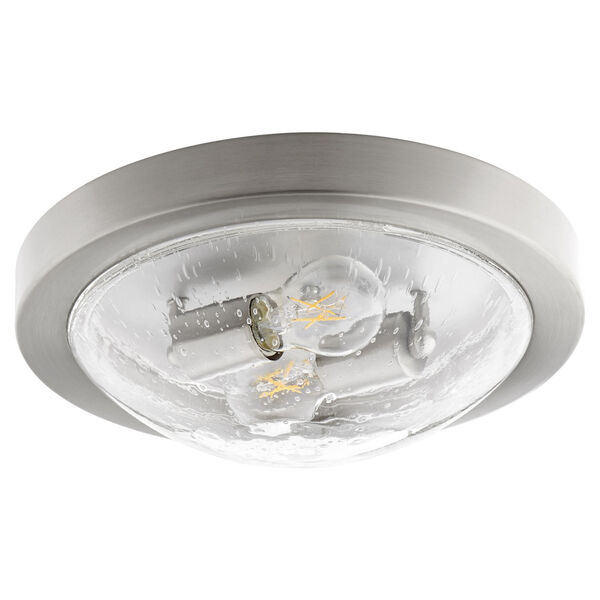 Satin Nickel and Clear Seeded Two-Light 13-Inch Flush Mount, image 1