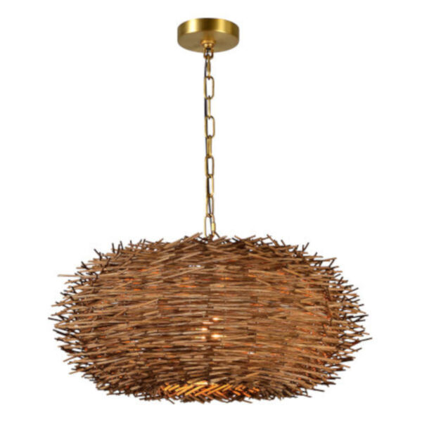 Iris Natural Wicker and Gold One-Light Chandelier, image 1