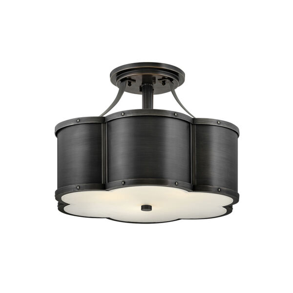 Chance Blackened Brass Three-Light Foyer Semi-Flush Mount With Etched Lens Glass, image 1