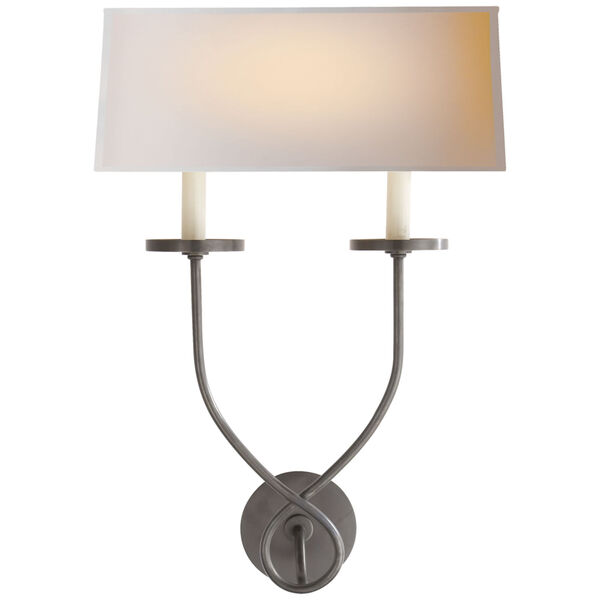 Symmetric Twist Double Sconce in Bronze with Natural Paper Shade by Chapman and Myers, image 1