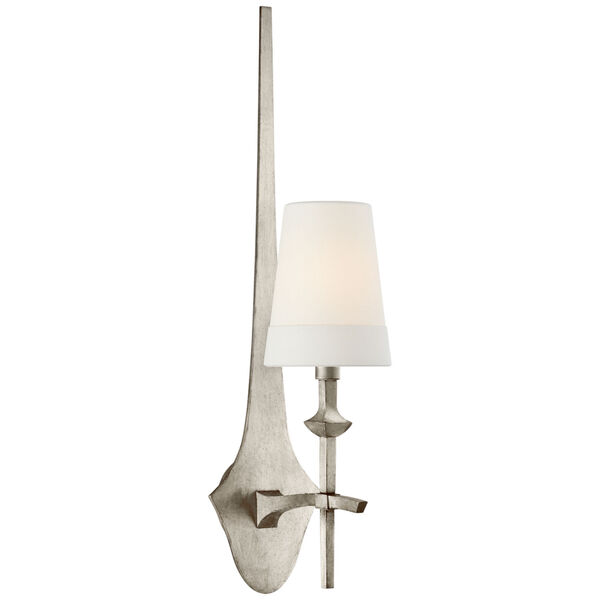 Pippa Medium Sconce in Burnished Silver Leaf with Linen Shade by Thomas O'Brien, image 1