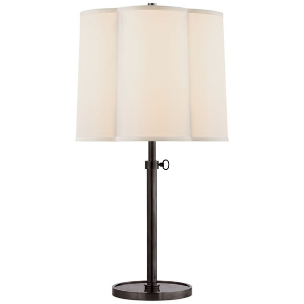 Simple Adjustable Scallop Table Lamp in Bronze with Silk Shade by Barbara Barry, image 1