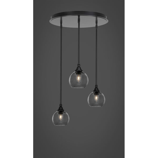 Empire Matte Black Three-Light Cluster Pendalier with Five-Inch Clear Bubble Glass, image 2