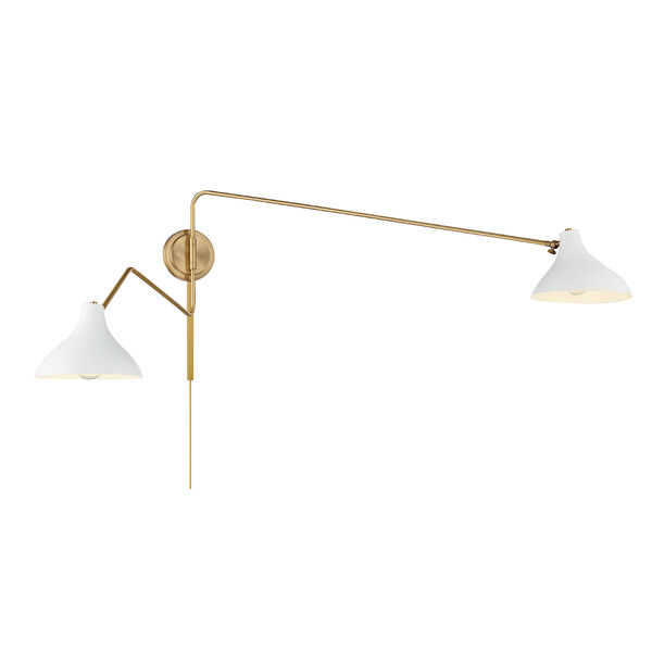 Chelsea White with Natural Brass Two-light Wall Sconce, image 3