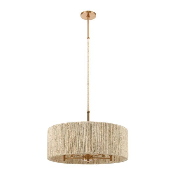 Abaca Satin Brass Five-Light 24-Inch Pendant With Abaca Rope, image 2