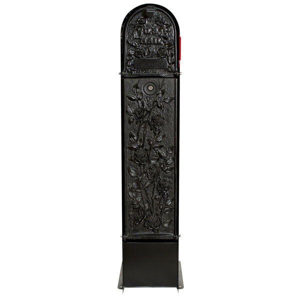 MailKeeper 100 Black 49-Inch Locking Column Mount Mailbox with Decorative Morning Rose Design Front, image 1