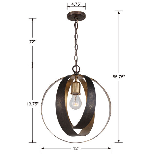 Luna English Bronze and Antique Gold One Light Sphere Chandelier, image 5