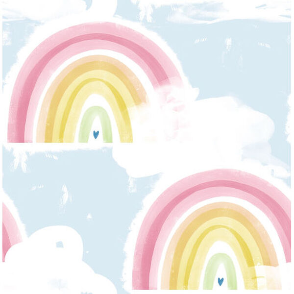 Day Dreamers Blue and Pink Rainbows Unpasted Wallpaper, image 1