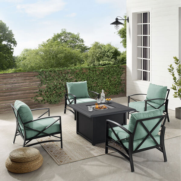 Kaplan Mist and Oil Rubbed Bronze Outdoor Conversation Set with Fire Table, 5 Piece, image 3