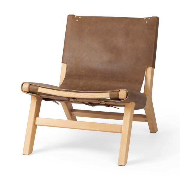 Elodie Brown Leather with Natural Beech Wood Frame Accent Chair, image 1