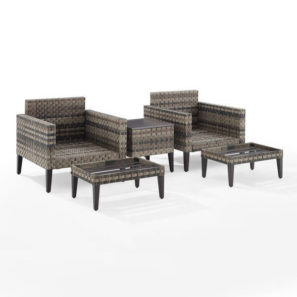 Prescott Five-Piece Outdoor Wicker Armchair Set with Side Table and Ottoman, image 5