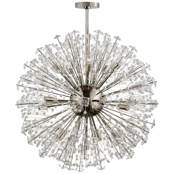 Dickinson Large Chandelier in Polished Nickel with Clear Glass and Cream Pearls by kate spade new york, image 1