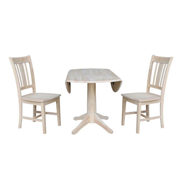 Gray and Beige Round Top Pedestal Table with San Remo Chairs, 3-Piece, image 2