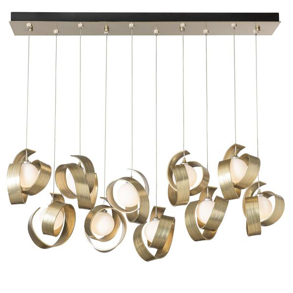 Riza Modern Brass 10-Light Pendant with Opal Glass, image 2