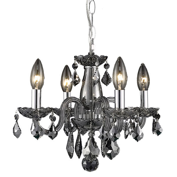 Rococo Silver Shade Four-Light Chandelier with Royal Cut Crystals, image 1