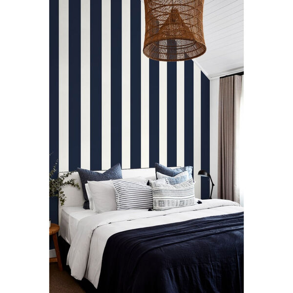 Lillian August Luxe Haven Blue Designer Stripe Peel and Stick Wallpaper, image 1